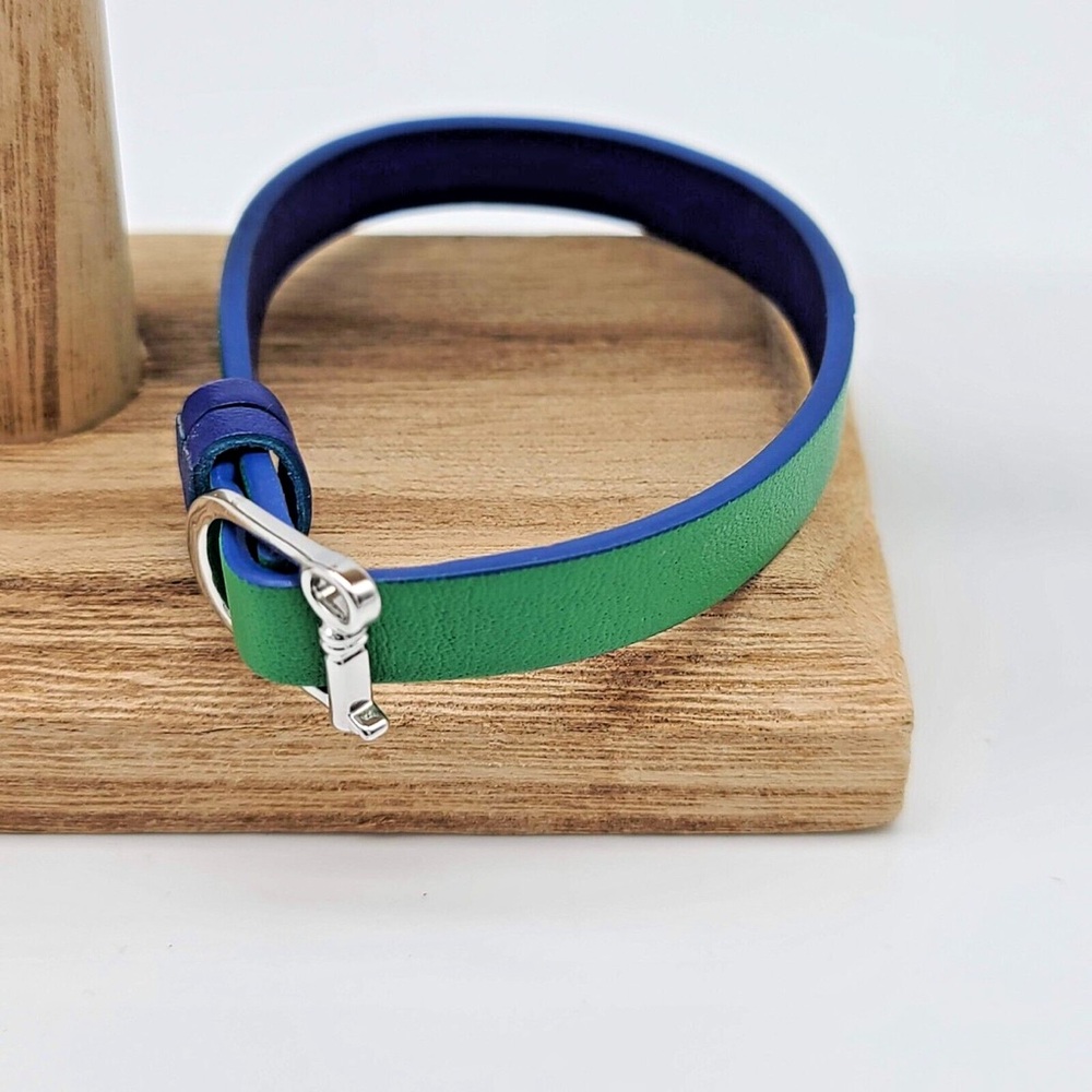 KEEP Collective Reversible Emerald/Navy Leather Band Bracelet Silver Buckle NWT